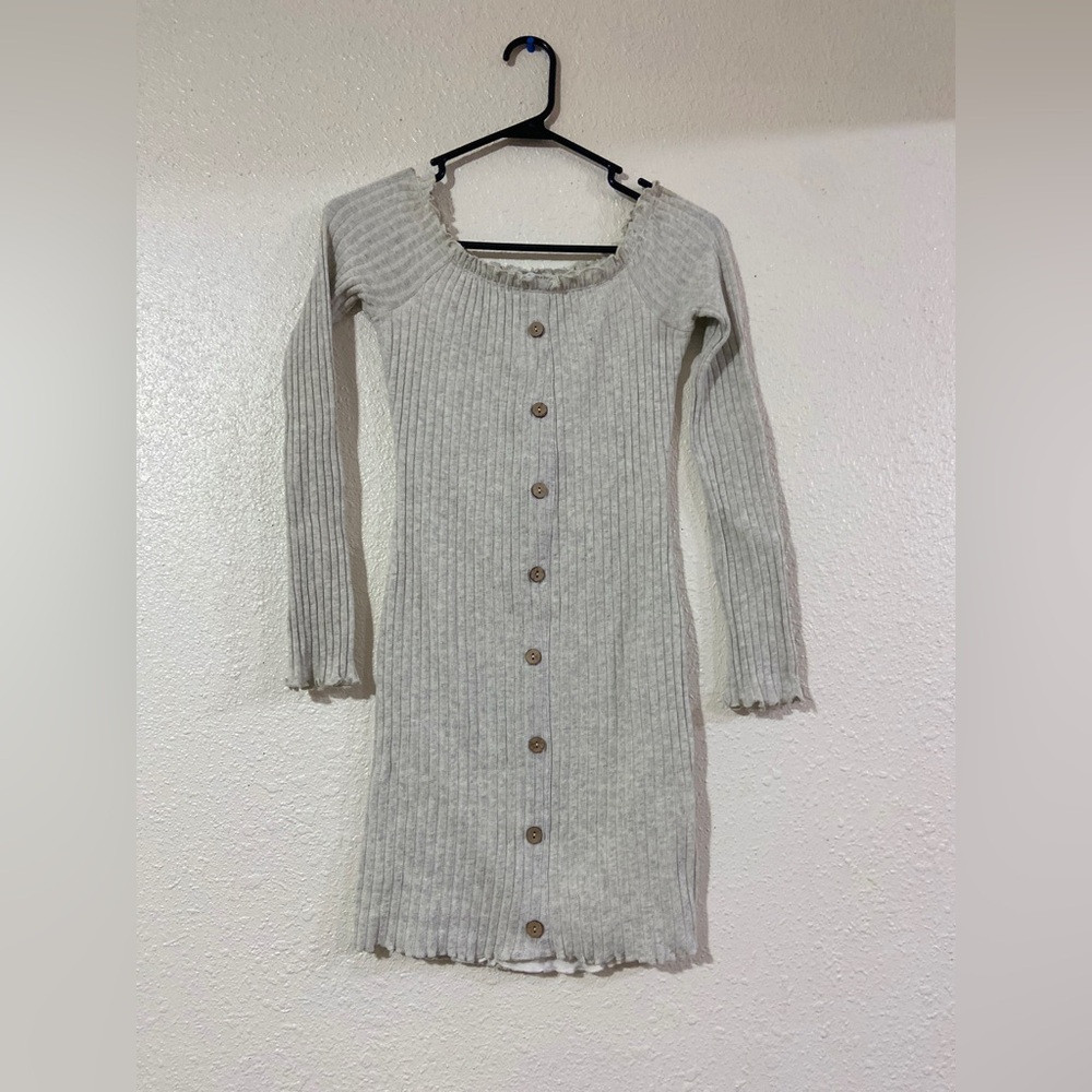 Grey Ribbed Sweater Mini Dress - Picture 3 of 7